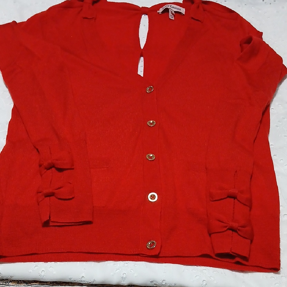 Juicy Couture Red Button-Up Sweater with Bow Accents Size S